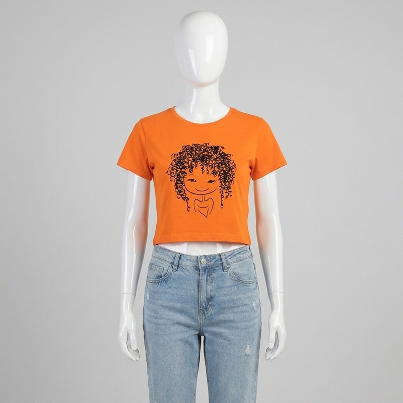 کراپ تی شرت زنانه پنبه مدل Curly girl