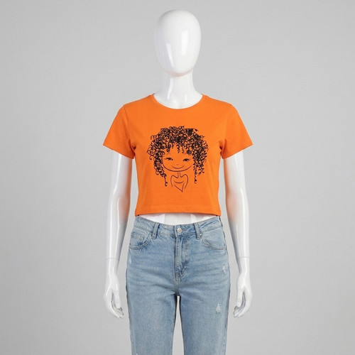 کراپ تی شرت زنانه پنبه مدل Curly girl